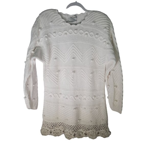 Vintage Express Hand Knit 1980s Floral Crochet Hem sweater - Picture 4 of 11